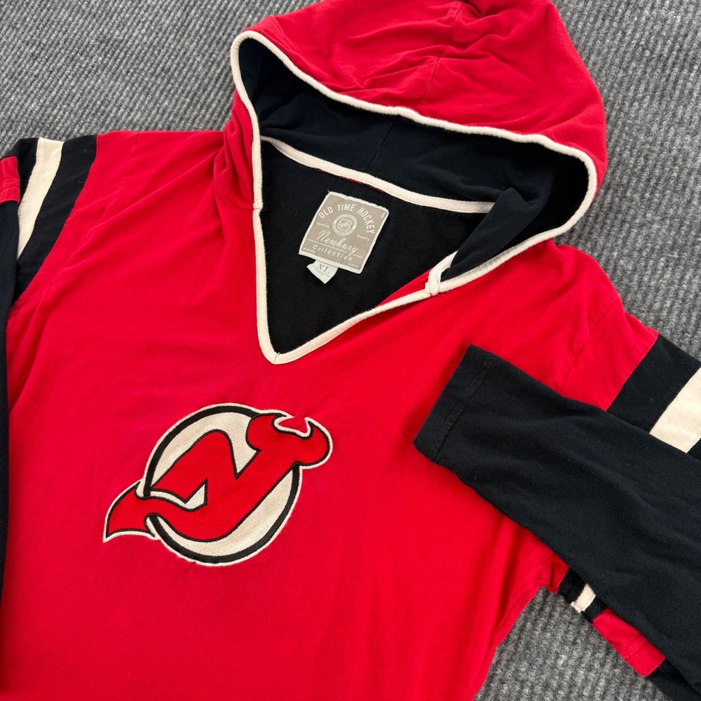 Old Time Hockey Womens XL Red Black New Jersey Devils NHL Hoodie Shirt